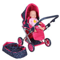 Einfacher 3-in-1-Puppenwagen, blau-rosa