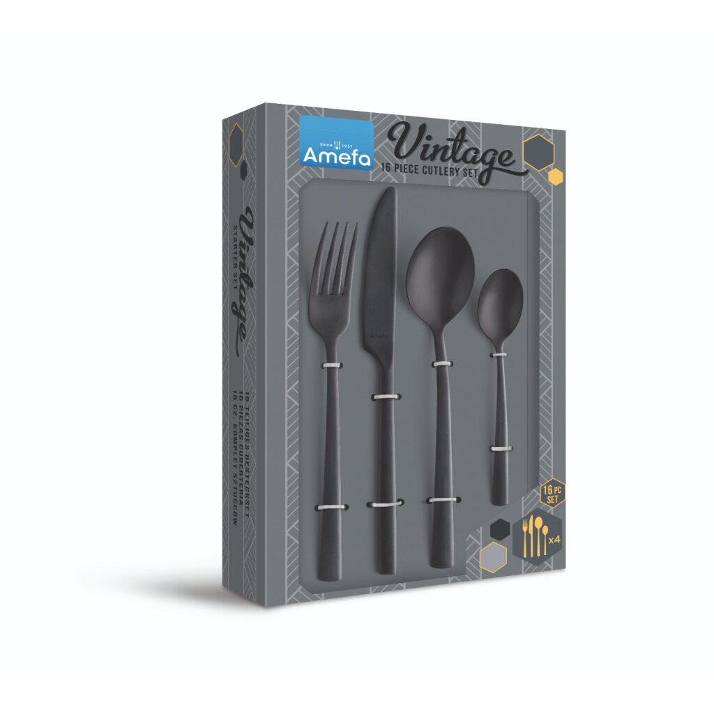 Amefa manille vintage bestekset 16-delig zwart