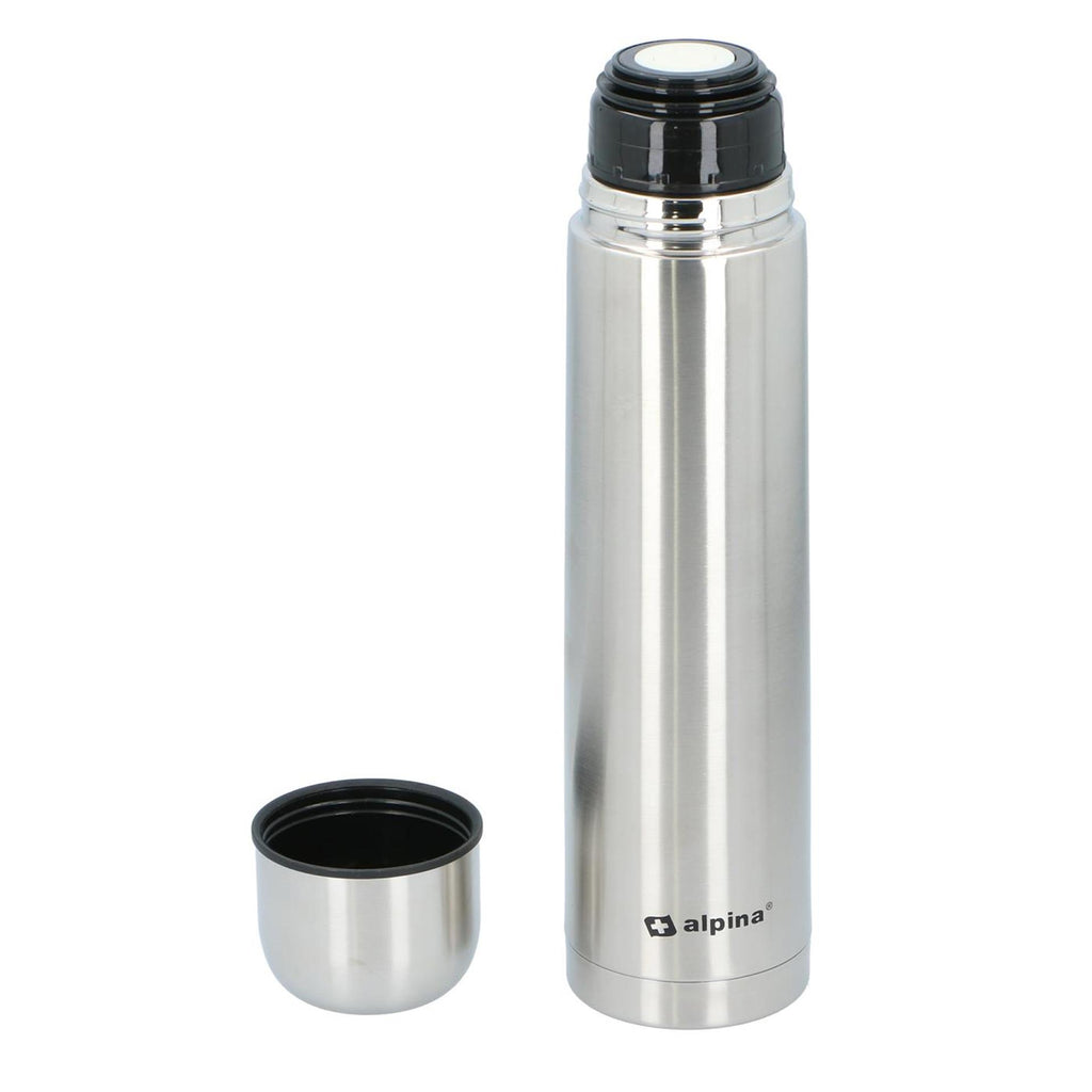 Alpina thermosfles - dubbelwandig - 1000 ml - incl. beker - roestvrij staal