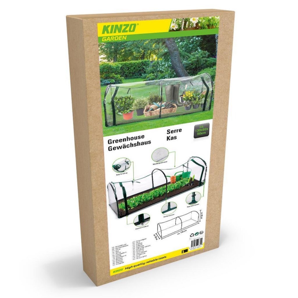 Kinzo Tunnelgewächshaus mit Reißverschluss, 130 x 60 x 50 cm, transparent grün