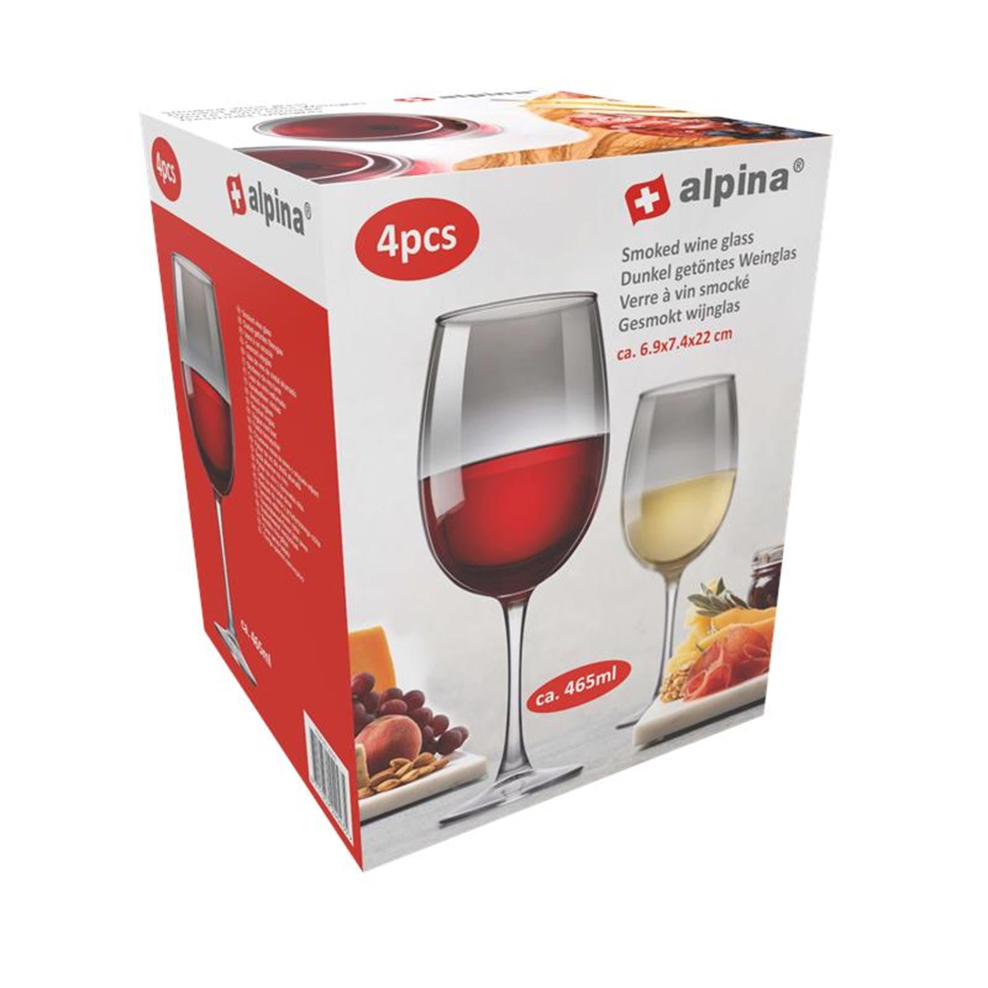 Alpina rode wijnglas smoke 465ml 4 stuks