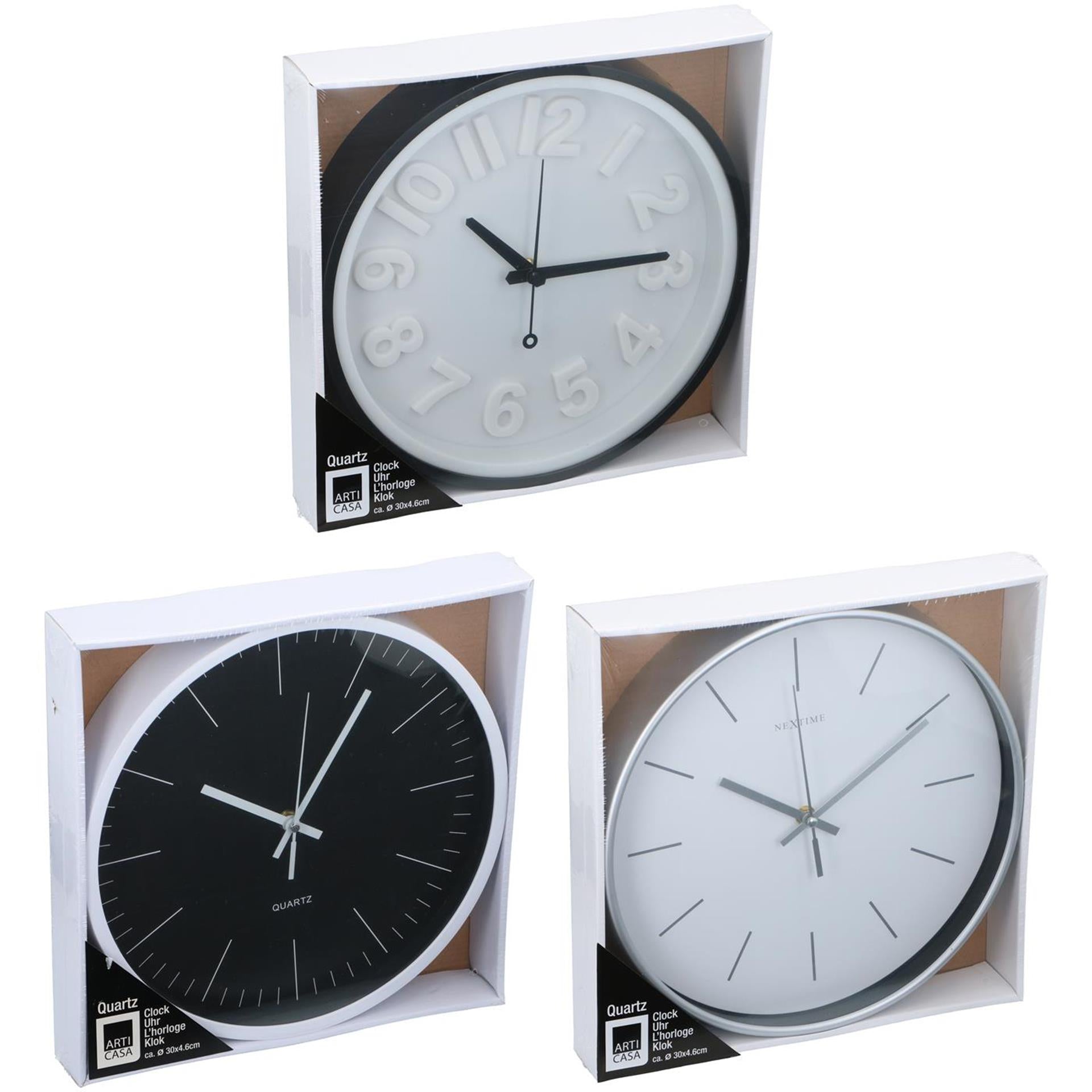 Wandklok dia30cm kunststof