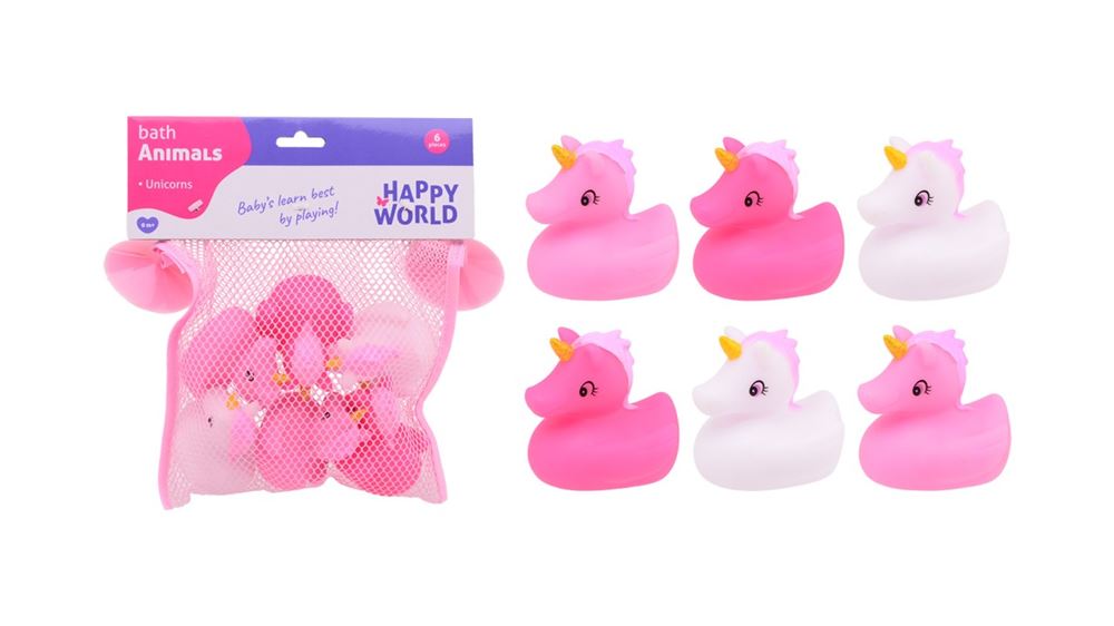 Johntoy Happy World Einhorn-Badefiguren, 6 Stück.