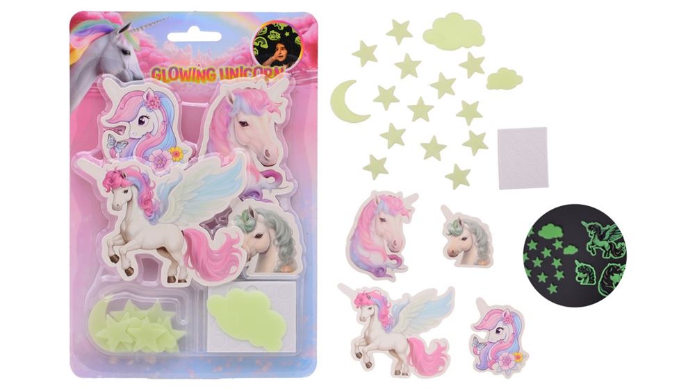 Johntoy glow in the dark eenhoorn muursticker 2 | 12 stuks