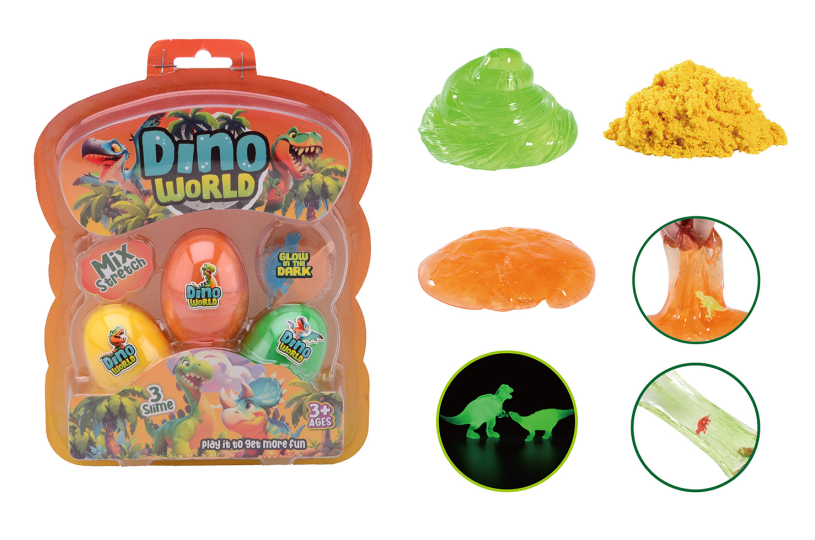 Johntoy dino world - 3 slijm eieren met glow in the dark dino op kaa