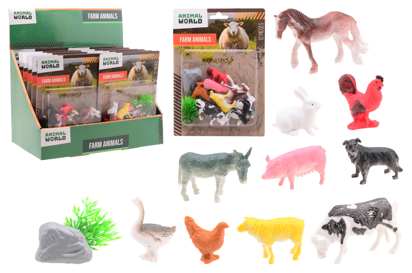 Johntoy animal world - boerderij dieren speelset 12-delig op kaart