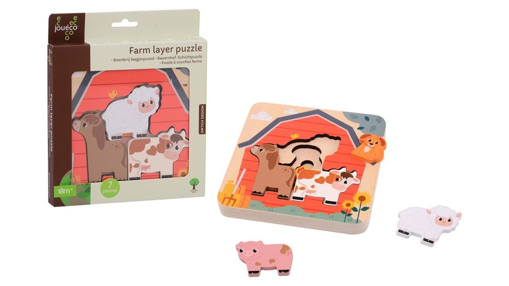 Joueco Holzschicht Puzzle Bauernhof, 7-tlg.