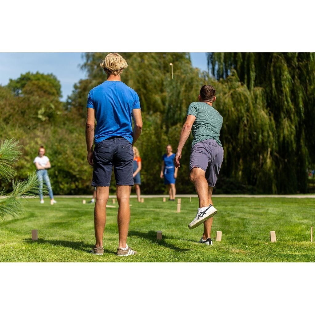 Outdoor play houten kubb game + draagtas