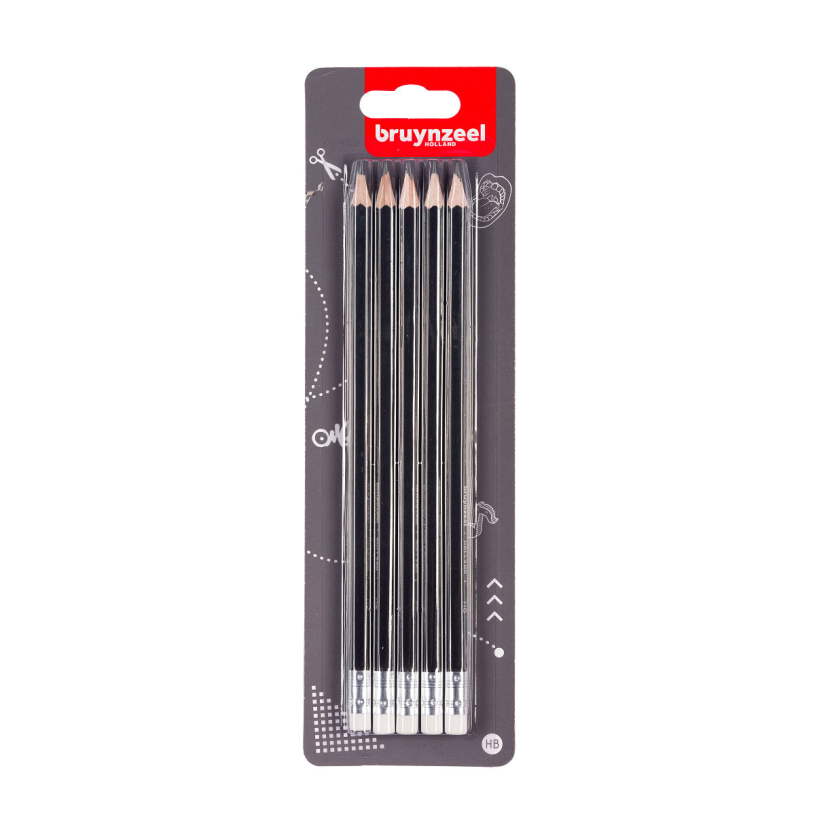Bruynzeel teens grafietpotloden hb + gumtip blister 5
