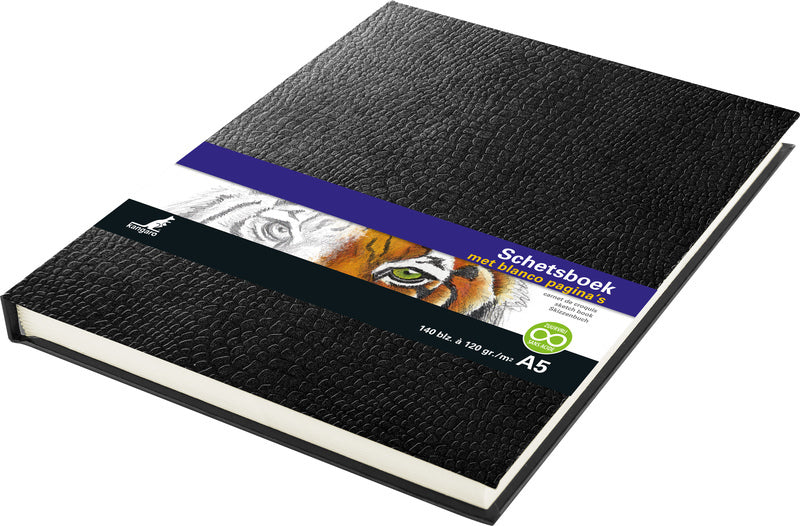 Kangaro K-5320 Skizzenbuch A5, cremefarben, 120 g/m² Papier, 140 Seiten, schwarzer Hardcover-Einband