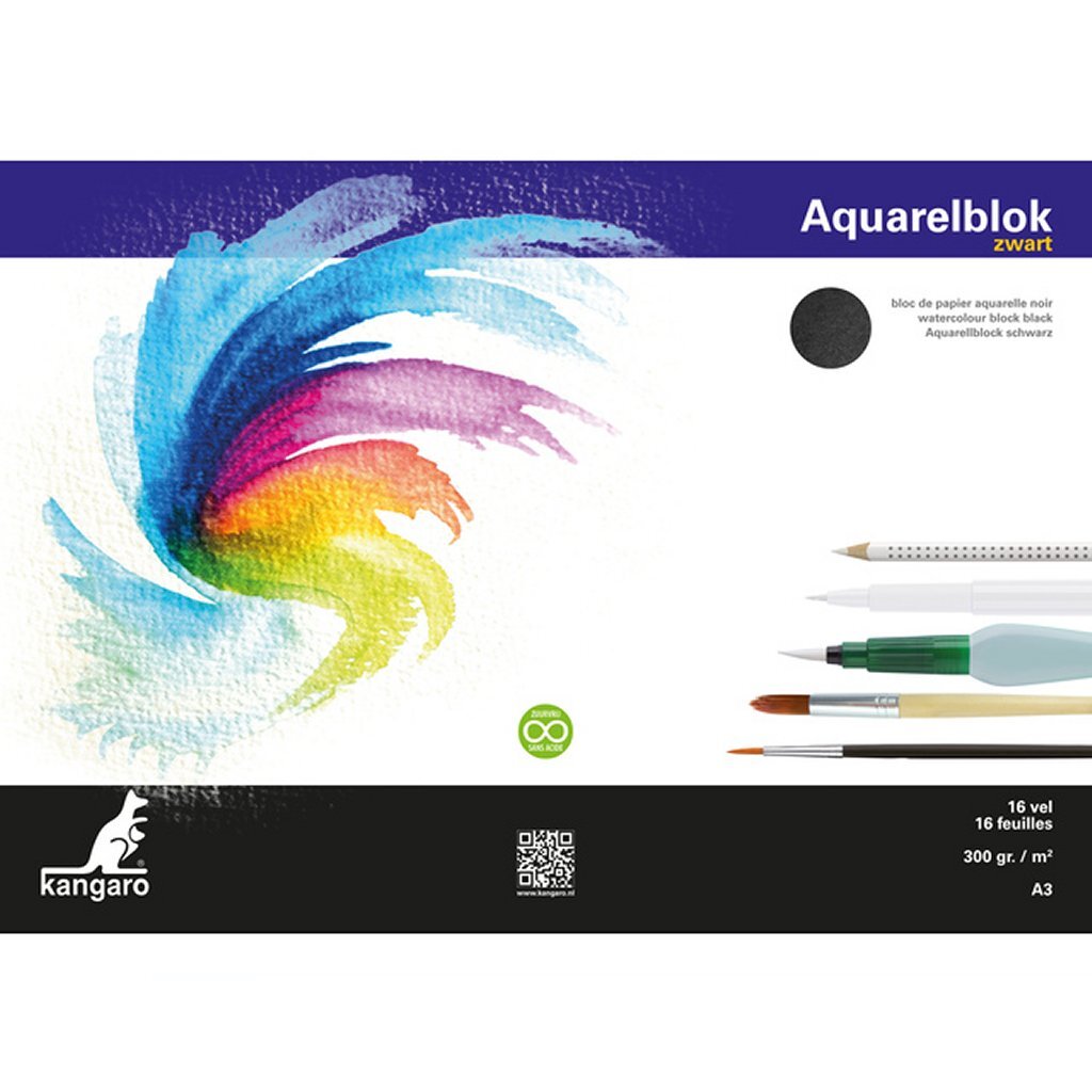 Kangaro K-5313 A3 Aquarellblock, 300 Gramm, 16 Blatt, schwarz