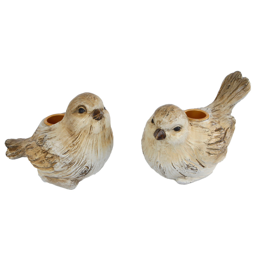 Andere Marken Kerzenständer Vogel Jack cremefarben graviert brauner Polystone 13,5 x 9 x 10,2 cm