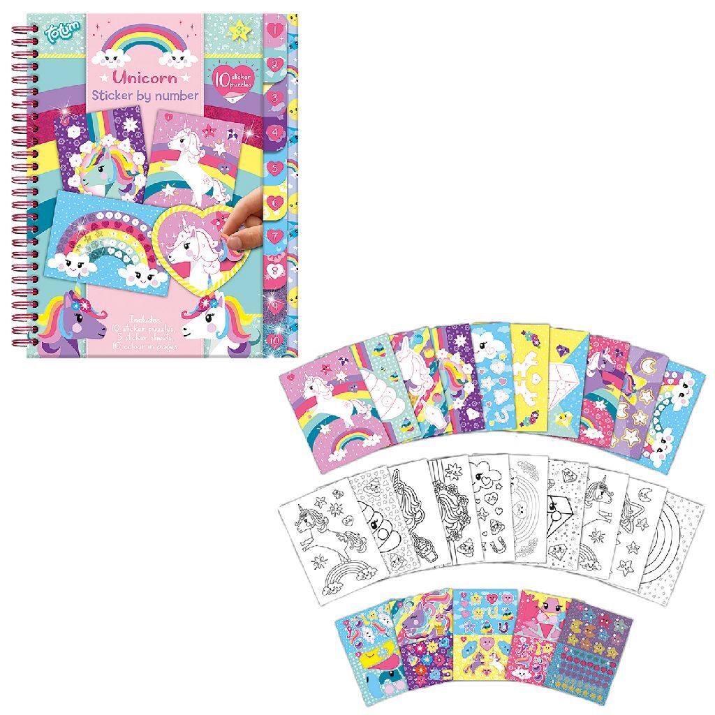 Totum stickerboek stickeren op nummer eenhoorn