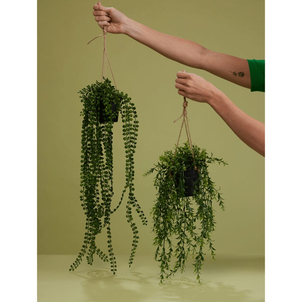 Smaragdgrüne künstliche Hängepflanze im Topf, Ficus pumila, 60 cm