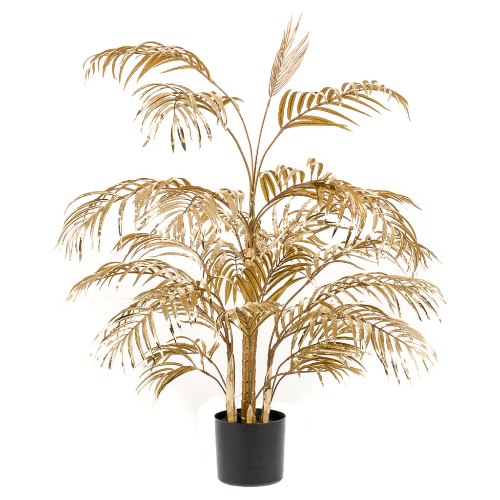 Smaragdgrüne Kunstpflanze Areca Palme 105 cm Goldfarbe
