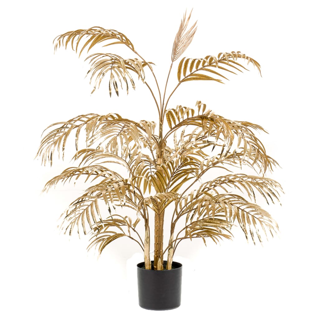 Smaragdgrüne Kunstpflanze Areca Palme 105 cm Goldfarbe