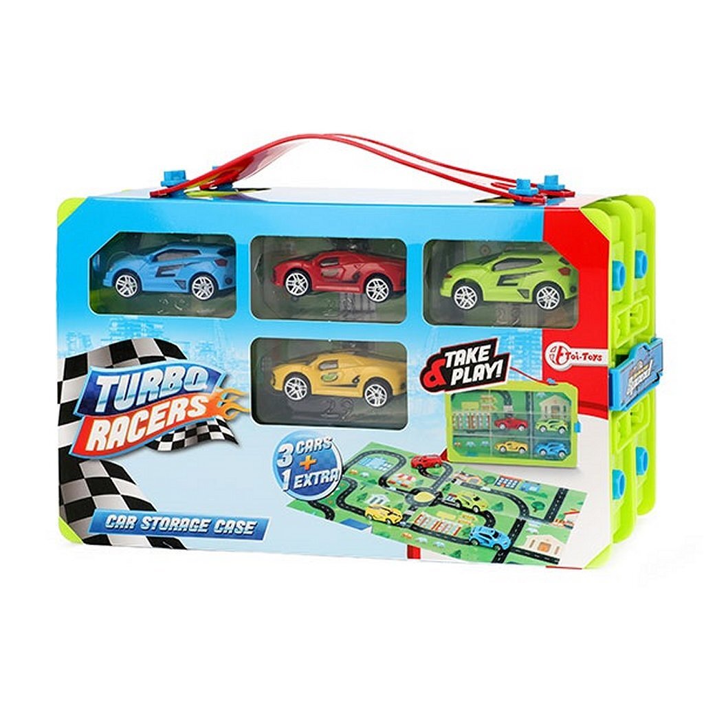 Turbo Racers Sammlerkoffer mit Autos und Spielmatte, 6-teilig.