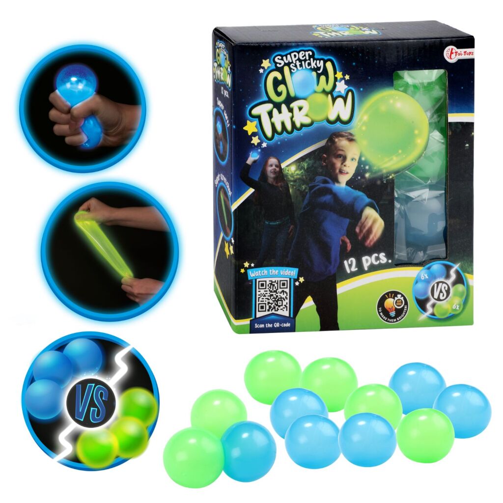 Toi-Toys Klebe-Dehnbälle, die im Dunkeln leuchten, 12 Stück
