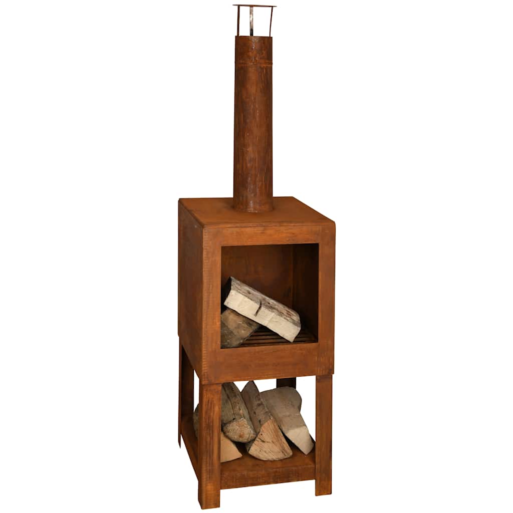 Esschert design tuinhaard met houtopslag roestkleurig ff298