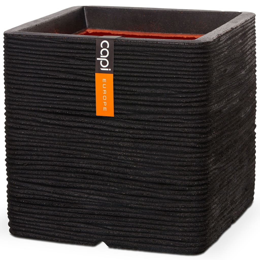 Capi Pflanzkübel Naturrippe quadratisch 40x40 cm schwarz kblr903