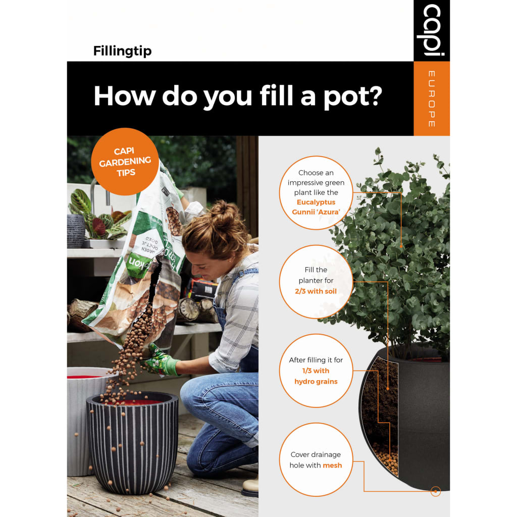 Capi Blumentopf aus Ton, kugelförmig, 43 x 41 cm, anthrazitfarben