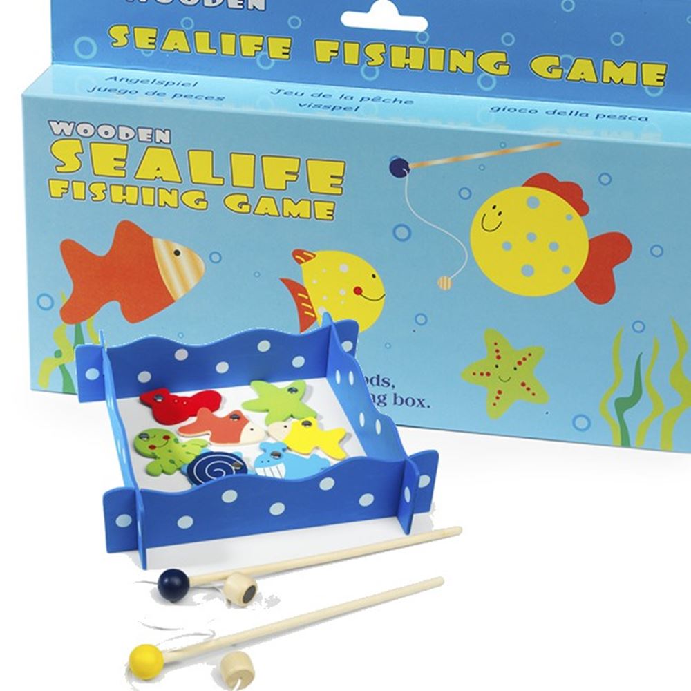 Einfach für Kinder: Angelspiel aus Holz mit Fischen
