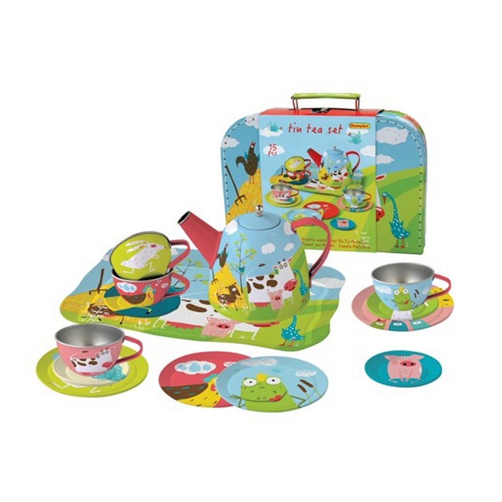 Simply For Kids Metall-Teeservice im Koffer mit Bauernhoftieren, 15-teilig