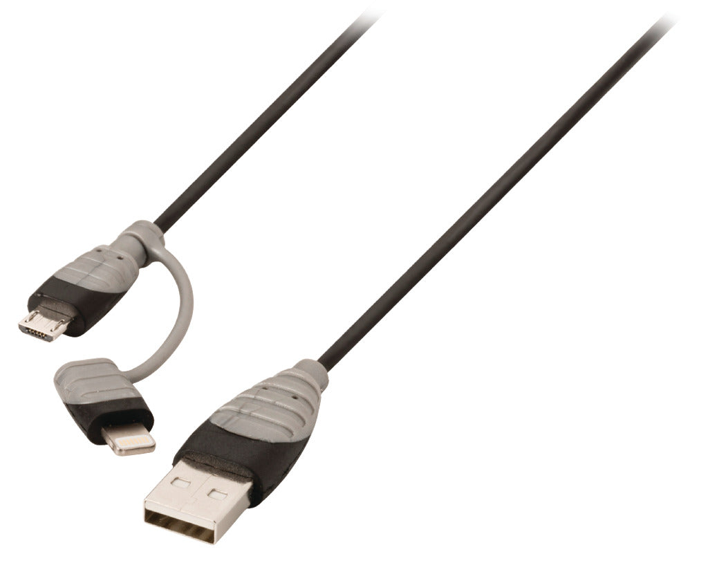 Bandridge BBM39400B10 2-in-1 Daten- und Ladekabel, USB Micro-B Stecker + Lightning Adapter - A Stecker, 1,00 m, schwarz