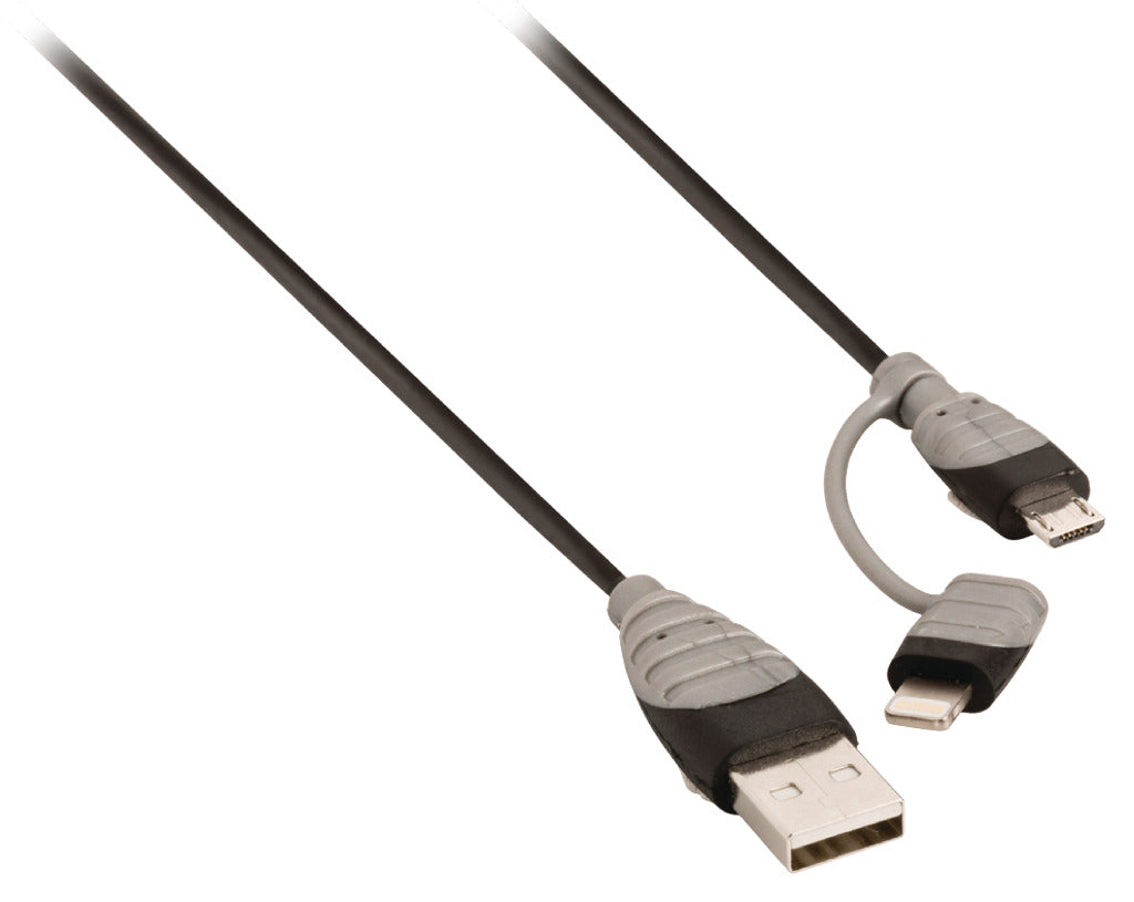 Bandridge BBM39400B10 2-in-1 Daten- und Ladekabel, USB Micro-B Stecker + Lightning Adapter - A Stecker, 1,00 m, schwarz