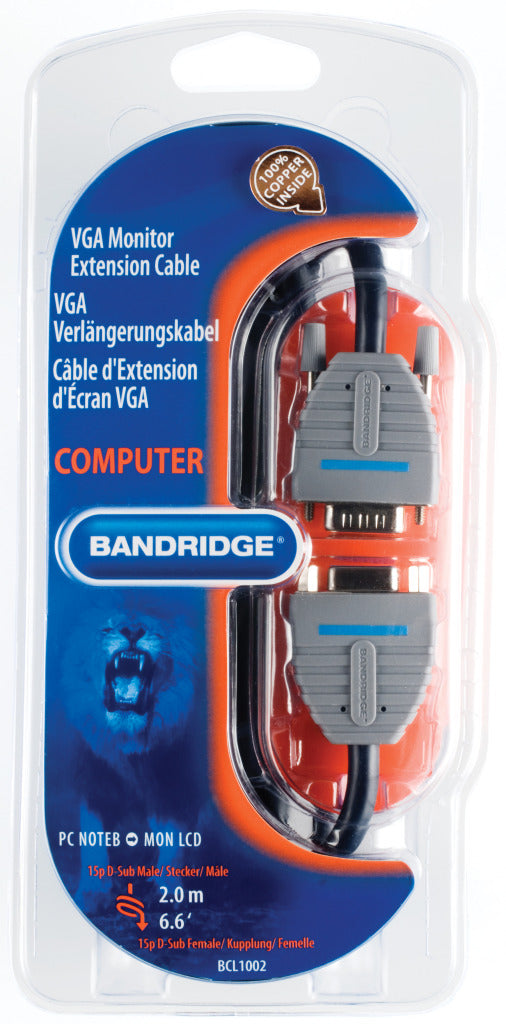 Ngk bandridge vga verleabel vga male naar vga female 15-pins 2 m blauw | 1 stuks - bcl1002 - bcl1002