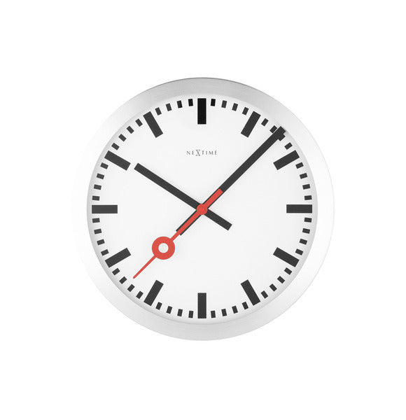NeXtime NE-3998ST Wanduhr, Durchmesser 19 cm, gebürstetes Aluminium, Modell „Station“
