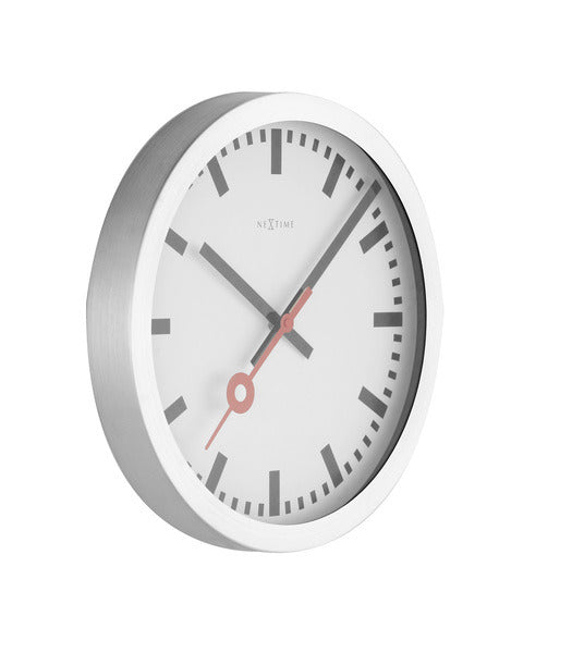 NeXtime NE-3998ST Wanduhr, Durchmesser 19 cm, gebürstetes Aluminium, Modell „Station“