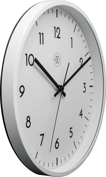 NeXtime NX-7320 Wanduhr, Durchmesser 30 cm, Kunststoff, weiß, weißes Zifferblatt
