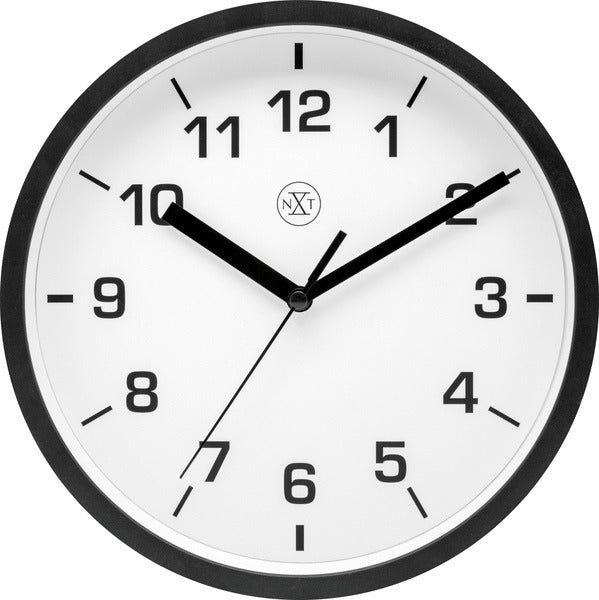 NeXtime nx-7321zw Wanduhr, Durchmesser 20 cm, Kunststoff, schwarz, weißes Zifferblatt