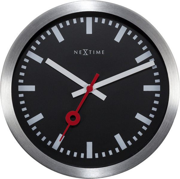NeXtime ne-3998stzw Wanduhr #039;station #039;oslash;19 cm, gebürstetes Aluminium schwarz