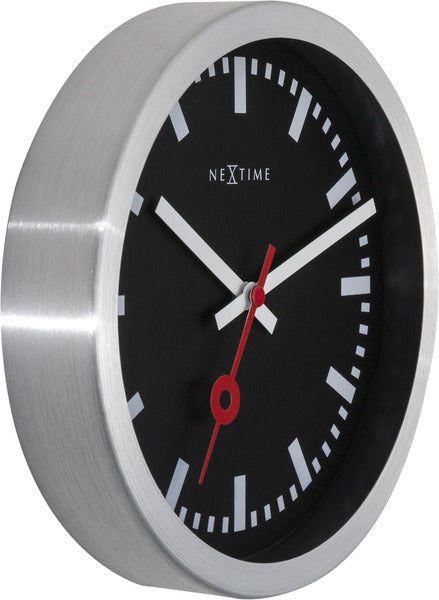 NeXtime ne-3998stzw Wanduhr #039;station #039;oslash;19 cm, gebürstetes Aluminium schwarz