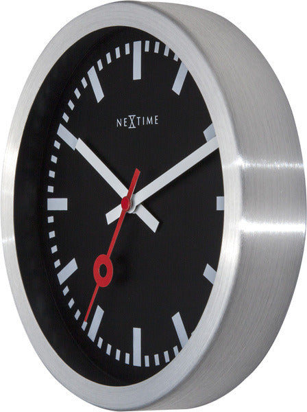 NeXtime ne-3998stzw Wanduhr #039;station #039;oslash;19 cm, gebürstetes Aluminium schwarz