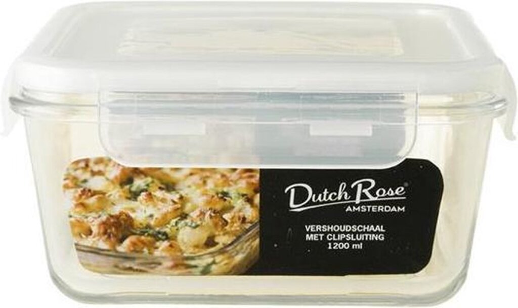 Dutch Rose quadratische Glas-Vorratsdose 1200 ml weiß