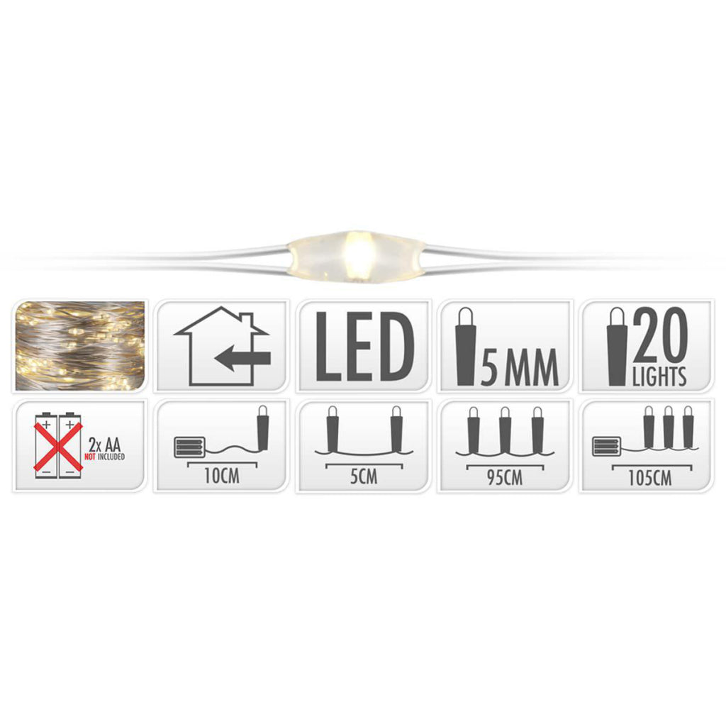 Sia Silberdraht, batteriebetriebene Weihnachtsbeleuchtung, 95 cm, 20 LED Lichter