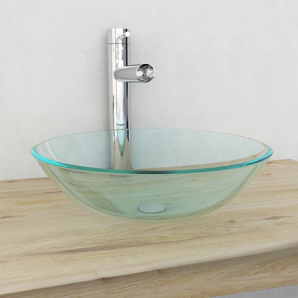 VIDAXL WASCHBECKEN HARTGLAS 42 cm Transparent