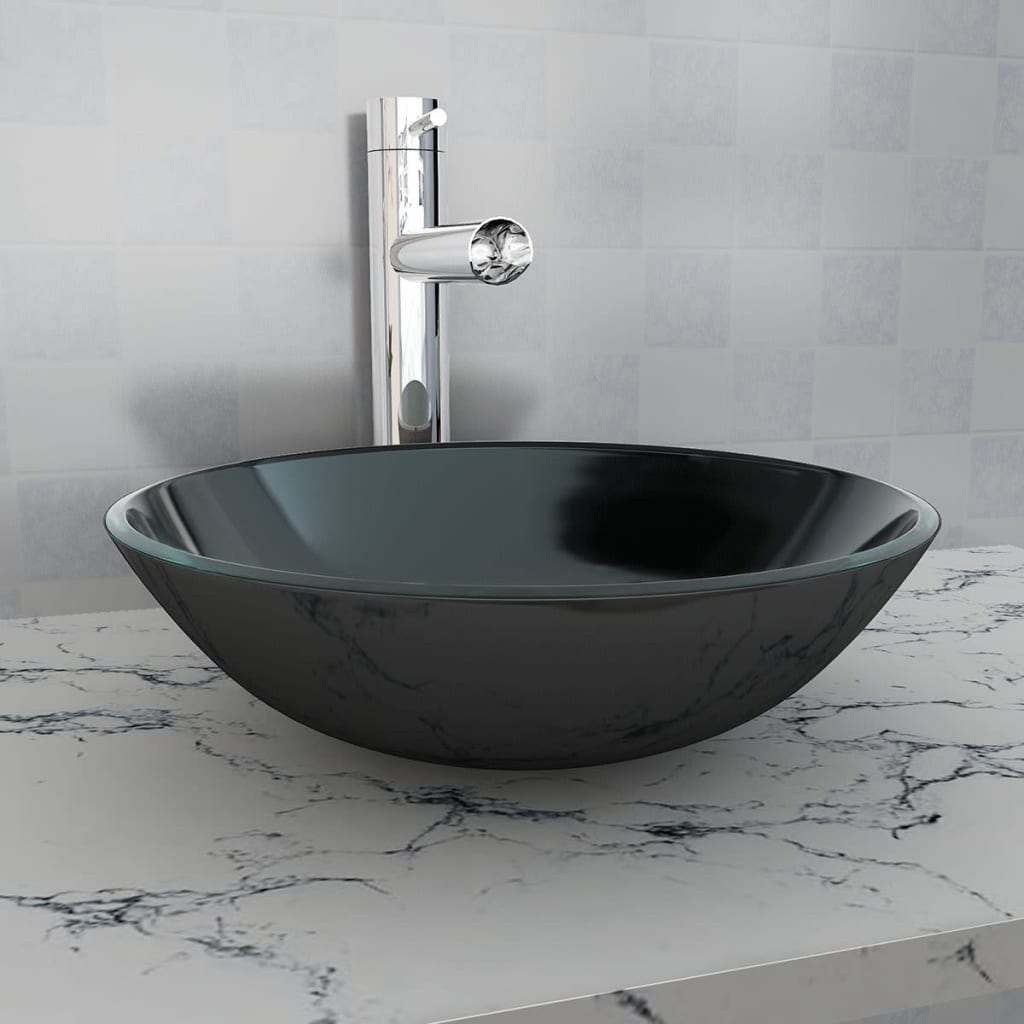 VIDAXL WASCHBECKEN aus gehärtetem Glas 42 cm schwarz
