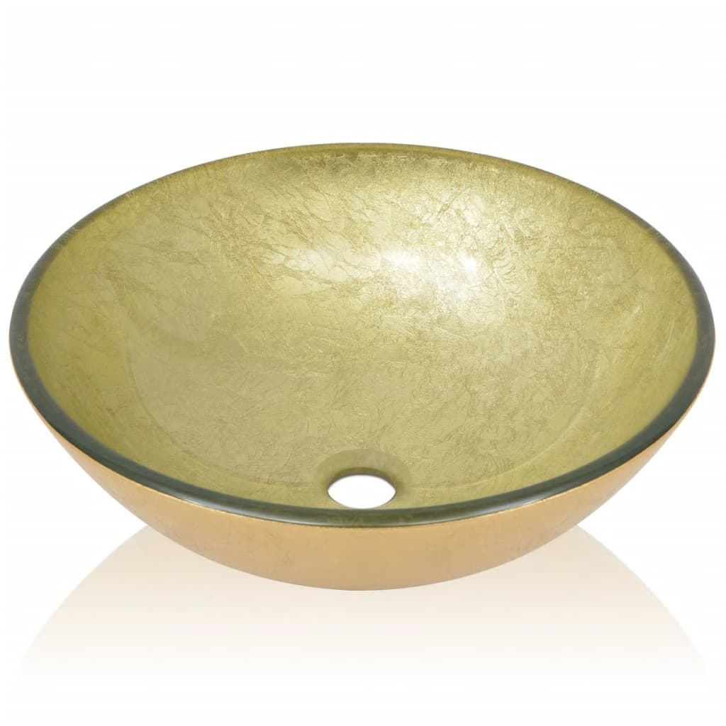 VIDAXL WASCHBECKEN gehärtetes Glas 42 cm Gold