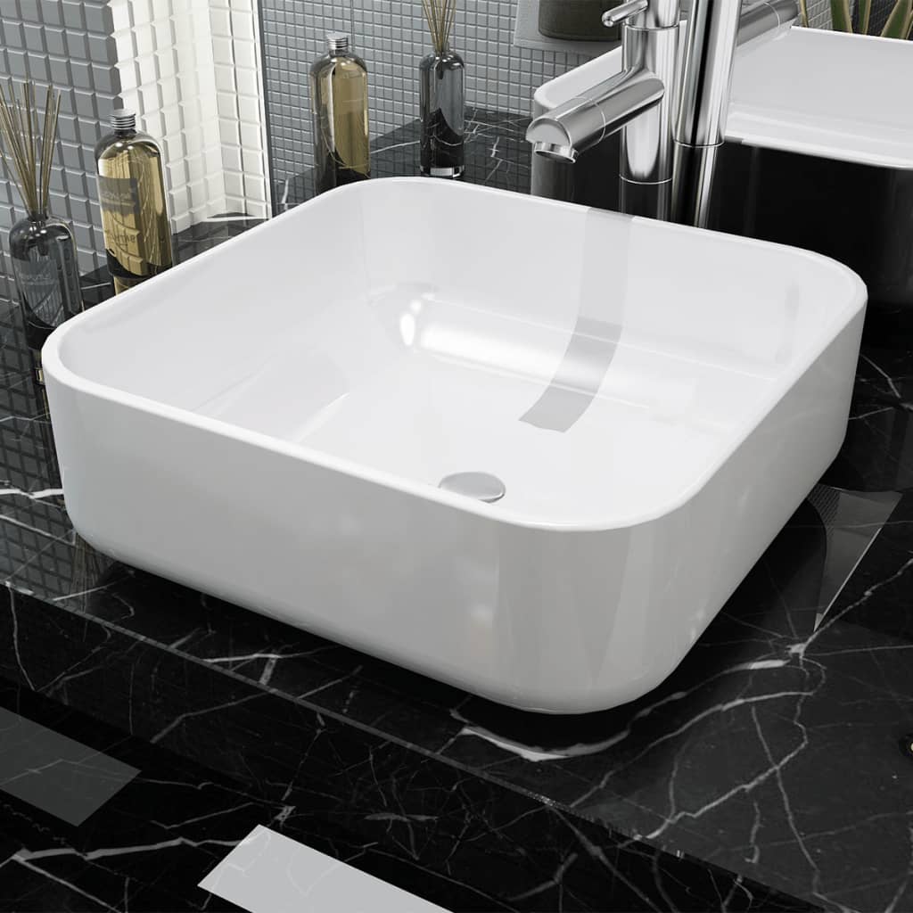 VIDAXL WASHBAIN Quadratische weiße 39x39x13,5 cm Keramik