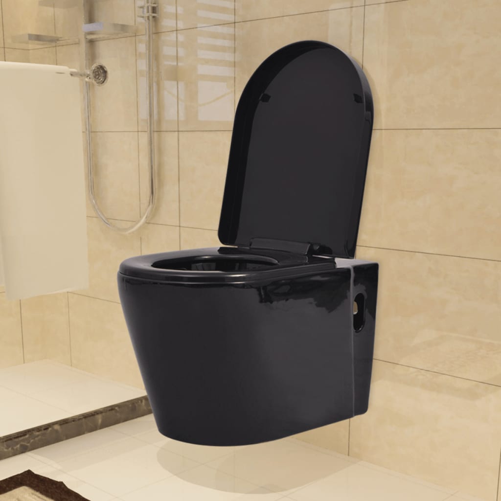 Vidaxl Hänge-Toilettenkeramik schwarz