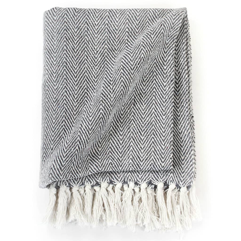 VidaXL Karostoff Fischgrätmuster 160x210 cm Baumwolle marineblau