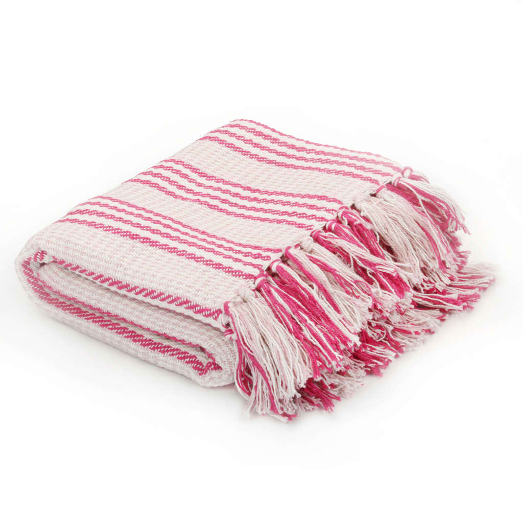 VidaXL Karomuster, gestreift, 125 x 150 cm, Baumwolle, Rosa und Weiß