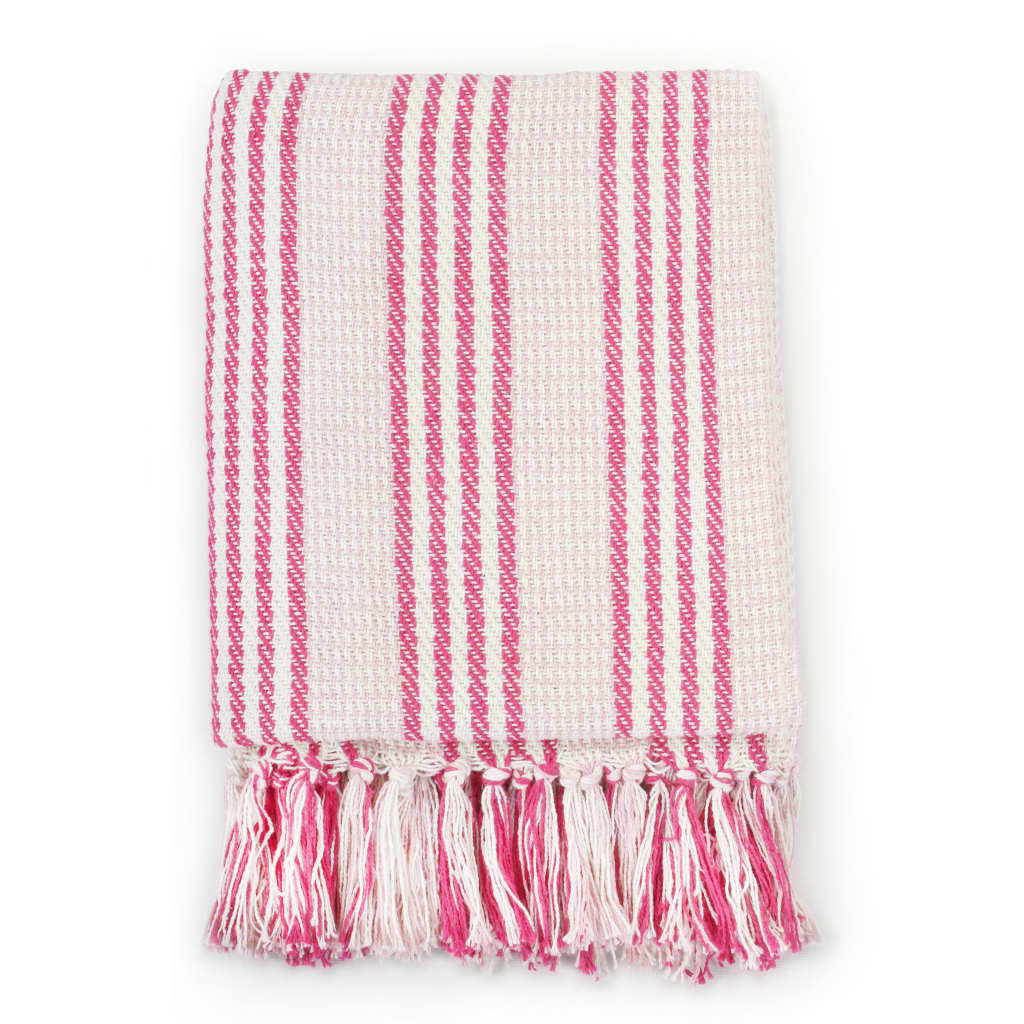 VidaXL Karostoff mit Streifen, 160 x 210 cm, Baumwolle, Rosa und Weiß