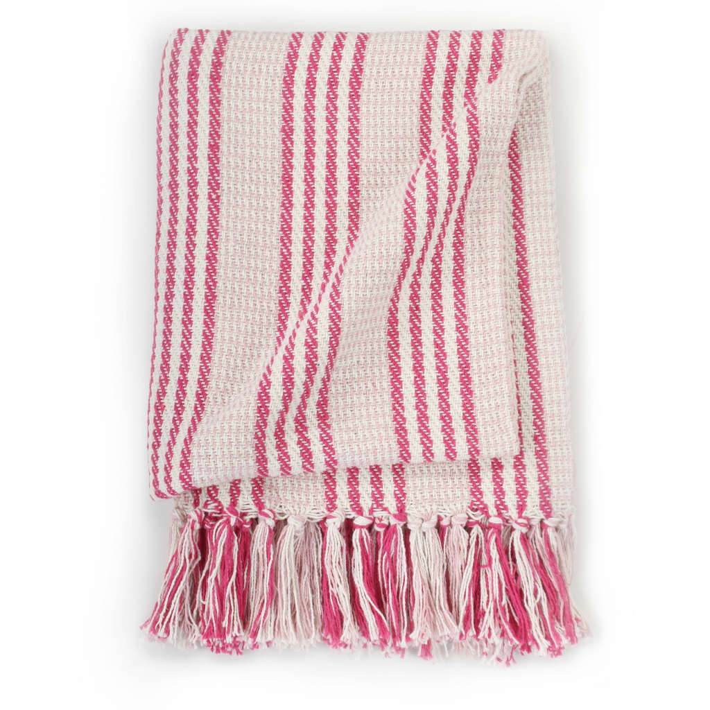 VidaXL Karostoff mit Streifen, 160 x 210 cm, Baumwolle, Rosa und Weiß