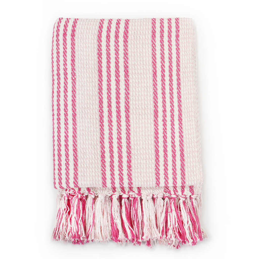 Vidaxl plaid strepen 220x250 cm katoen roze en wit