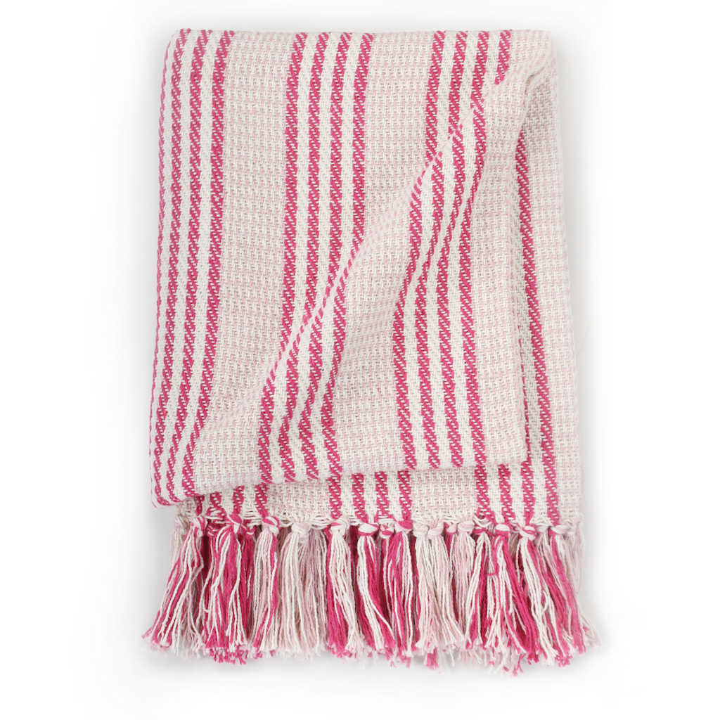 VidaXL Karostoff, gestreift, 220 x 250 cm, Baumwolle, Rosa und Weiß
